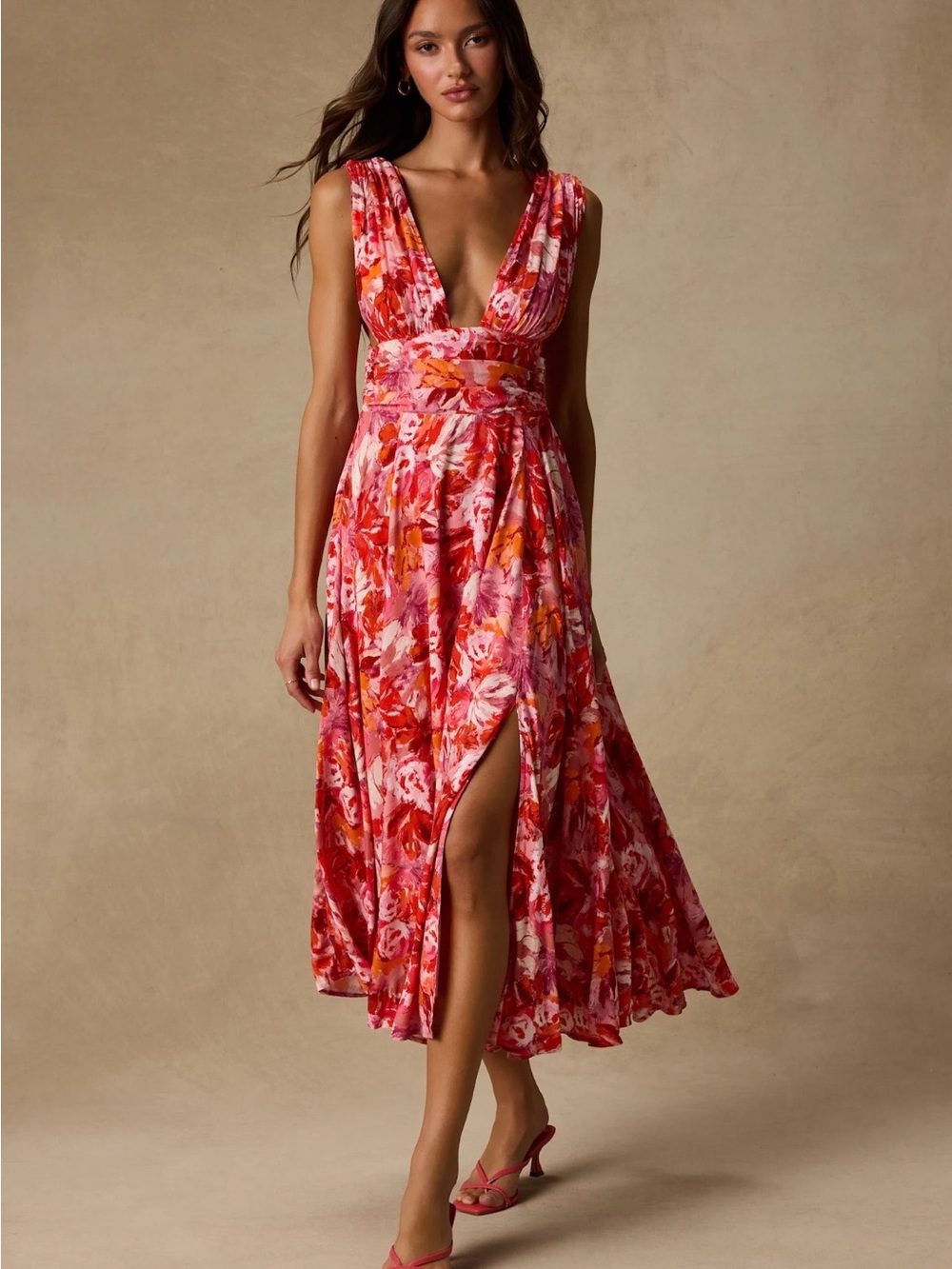 Lulu's Jaden Pink Multi Abstract Sleeveless Midi Dress
